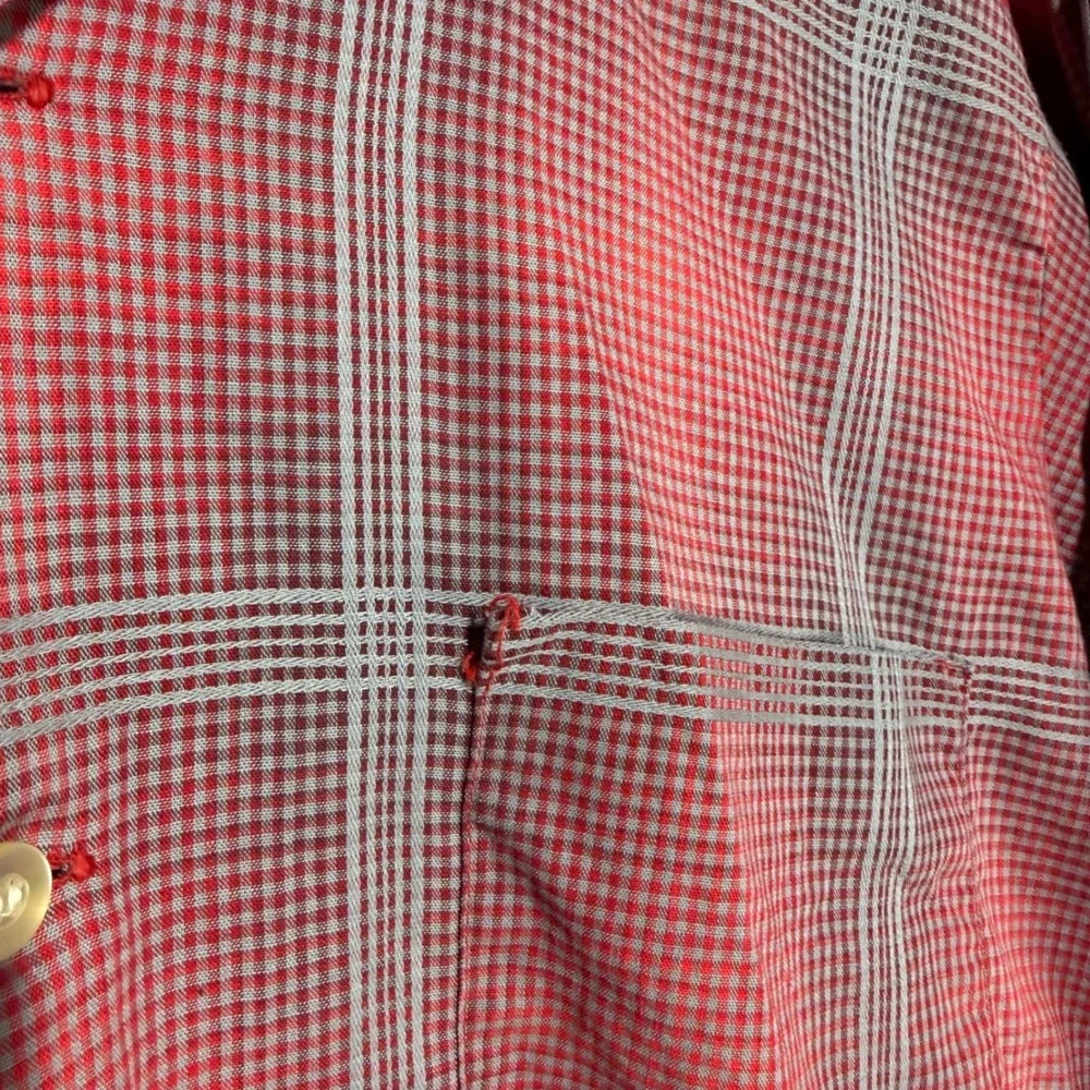 VTG 60s Manhattan Mansmooth Red Shadow Plaid Loop Collar Cotton Shirt Mens Small
